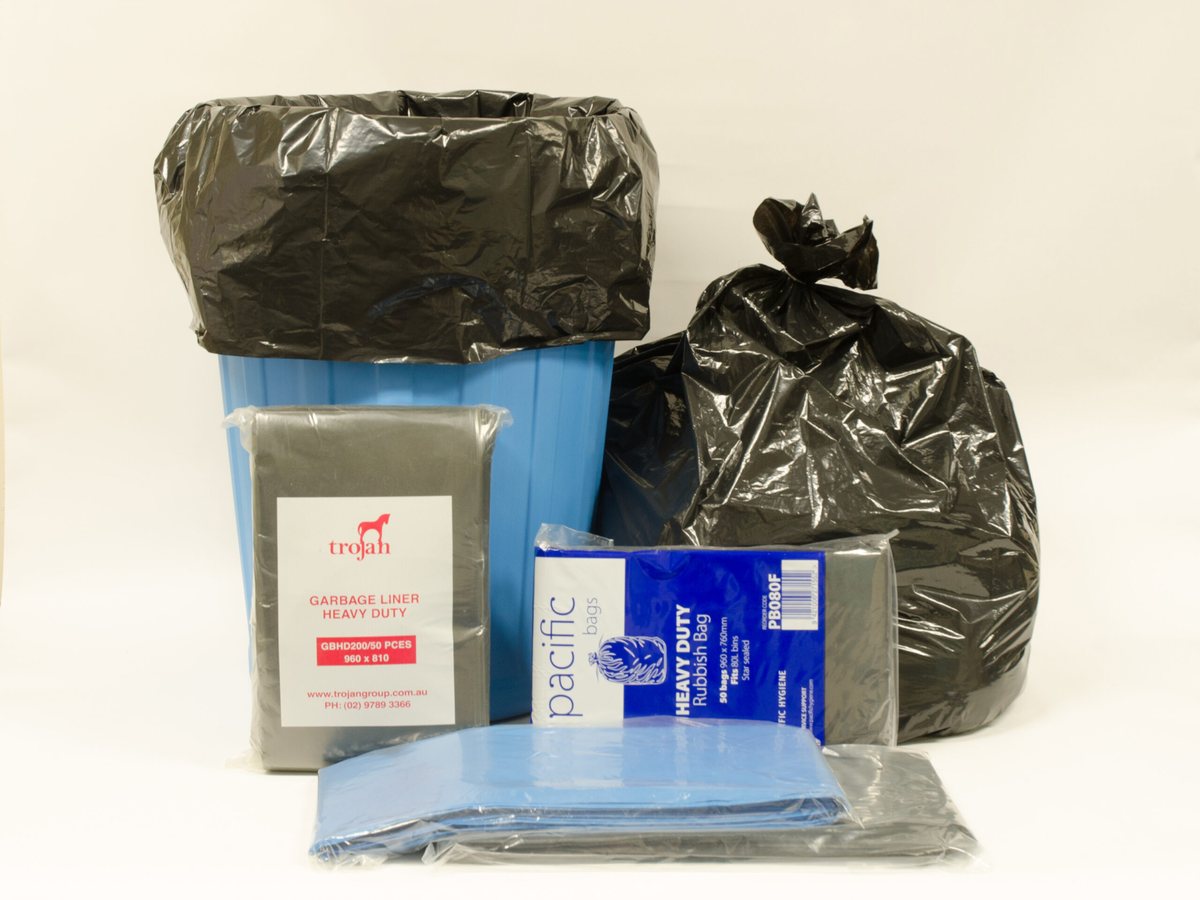 Rolls and packs of recycled garbage bags and bin liners